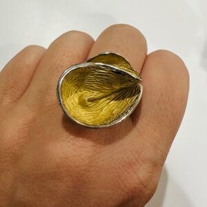 Silver Vintage Gold Painted Ring, Size 7.5